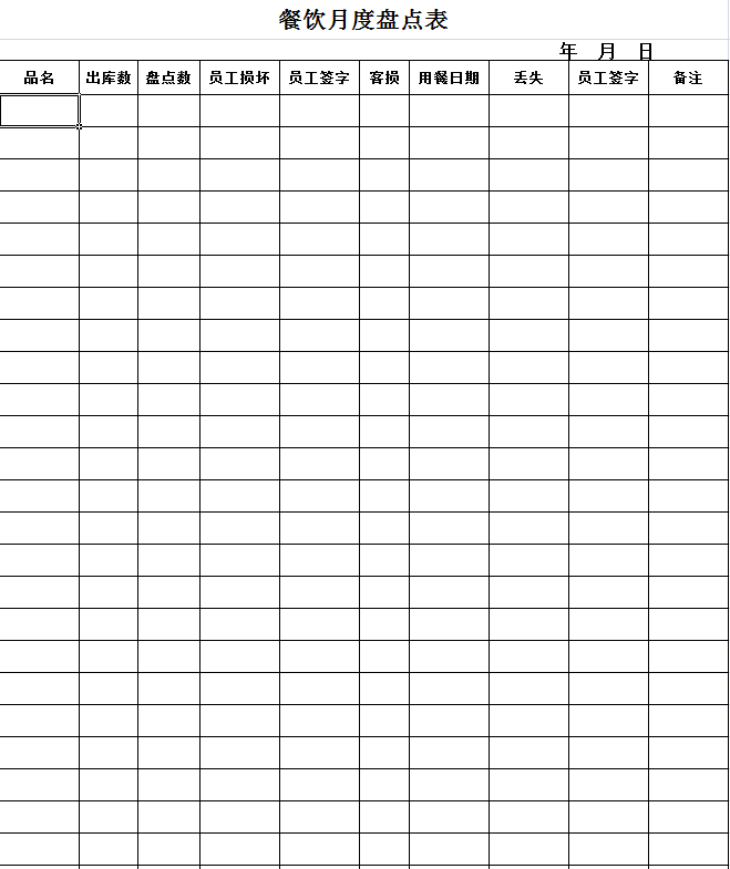 餐饮月度盘点表 catering materials count sheet voorbeeld afbeelding 