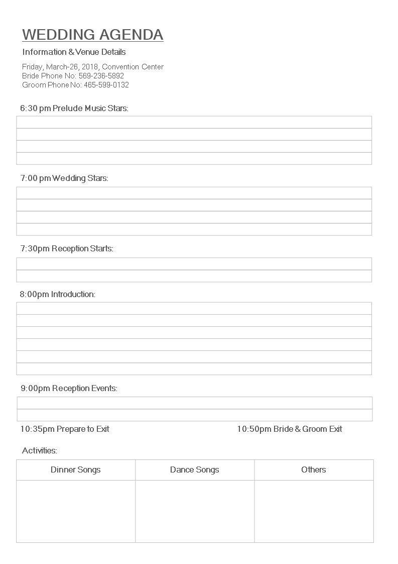 wedding agenda template