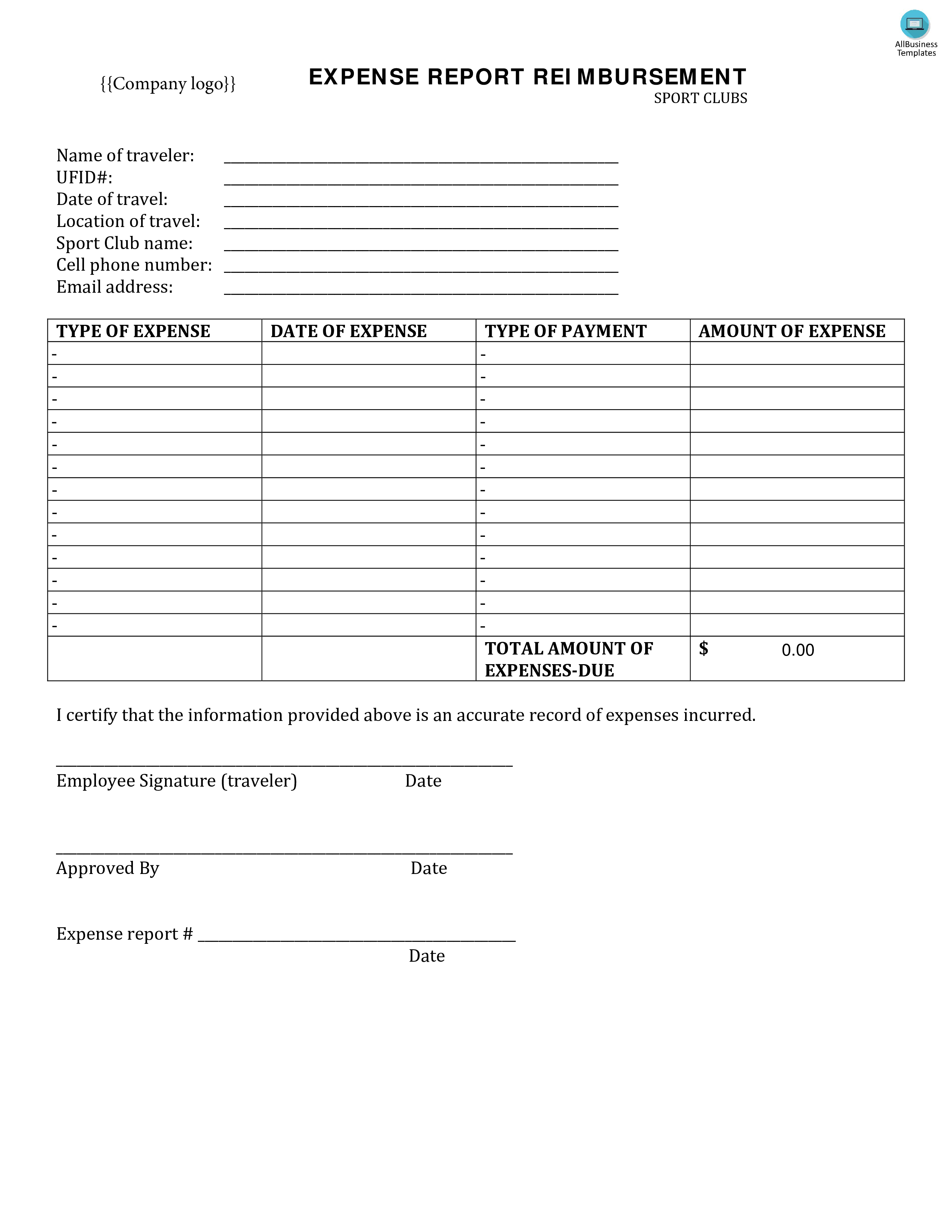 Expense Report Reimbursement Form main image