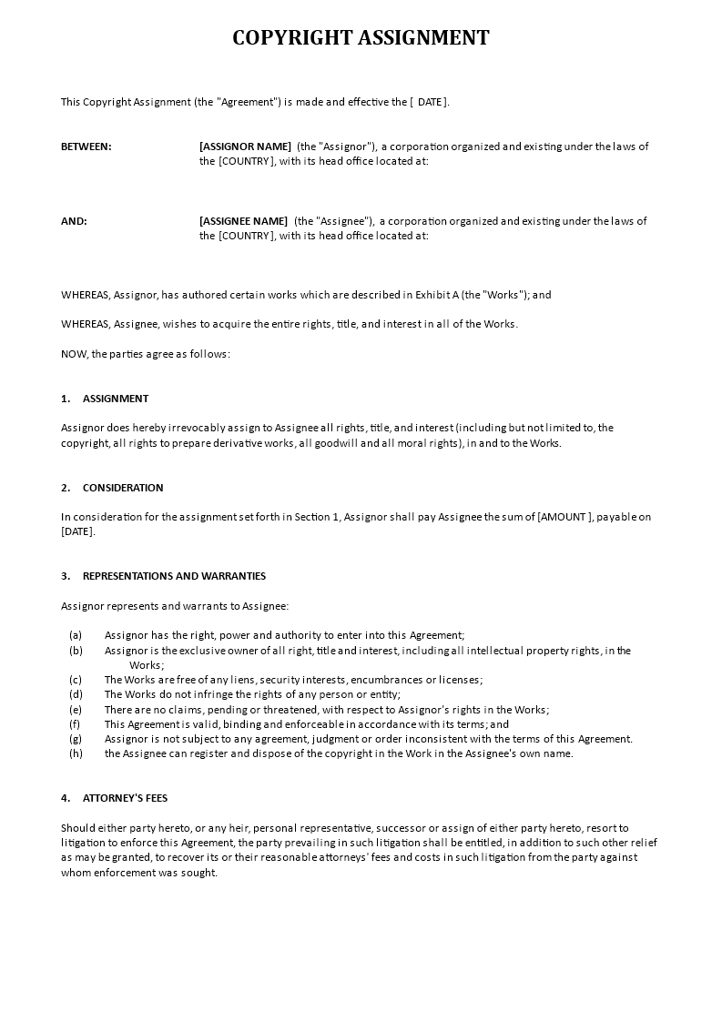 Copyright Assignment template 模板