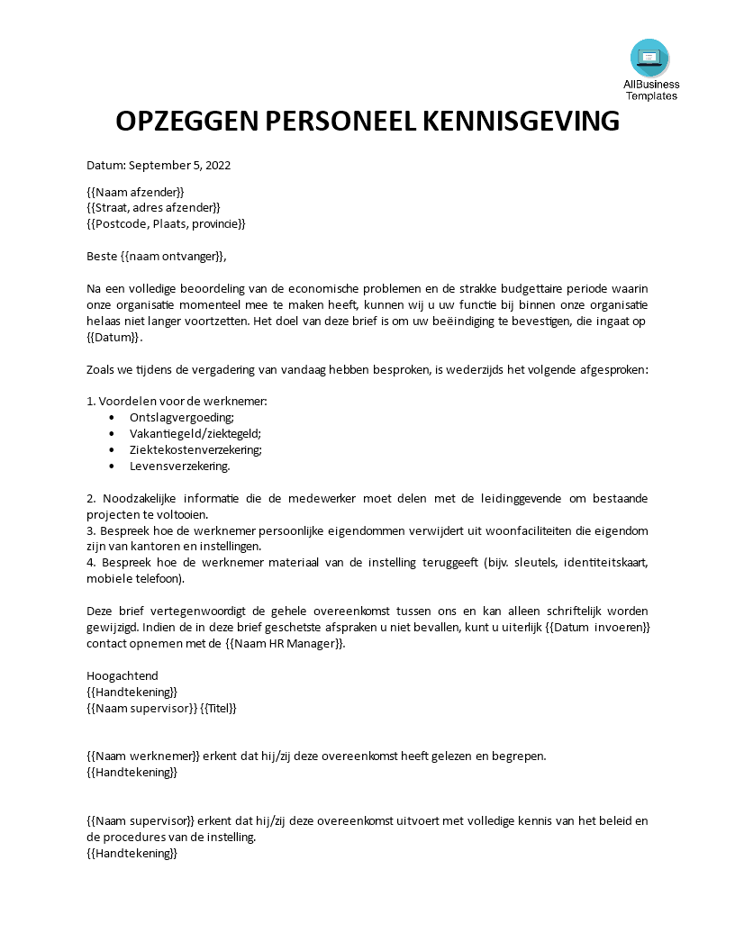 opzeggingsbrief werknemer voorbeeld afbeelding 