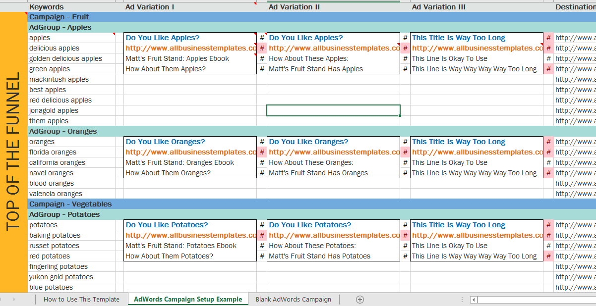 google adwords campaign setup template in excel modèles