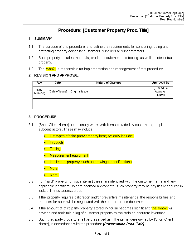 Customer Property Log 模板