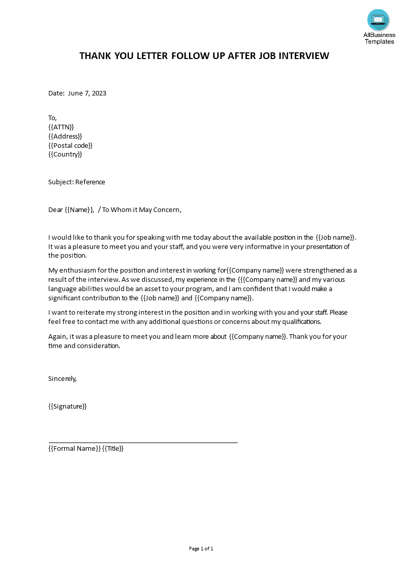 interview appointment thank you letter template