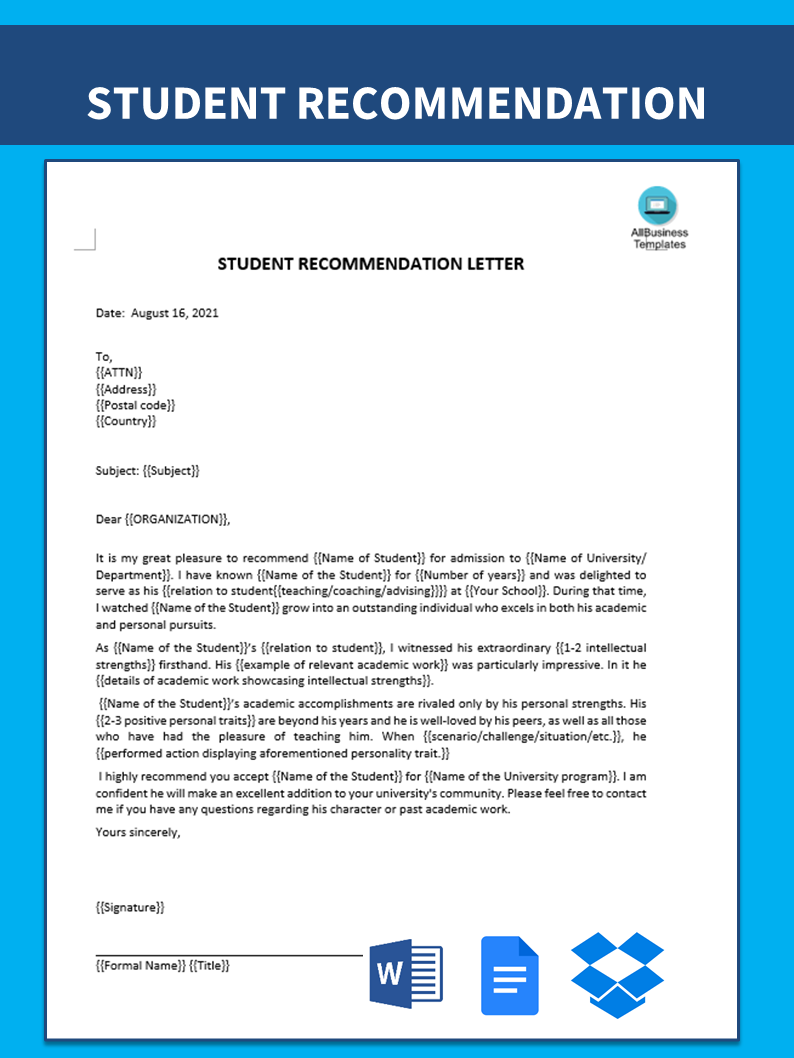 Undergraduate Recommendation Letter main image