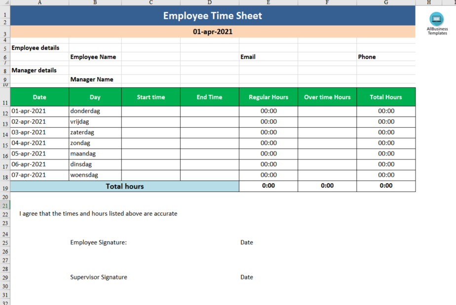 time card template Hauptschablonenbild