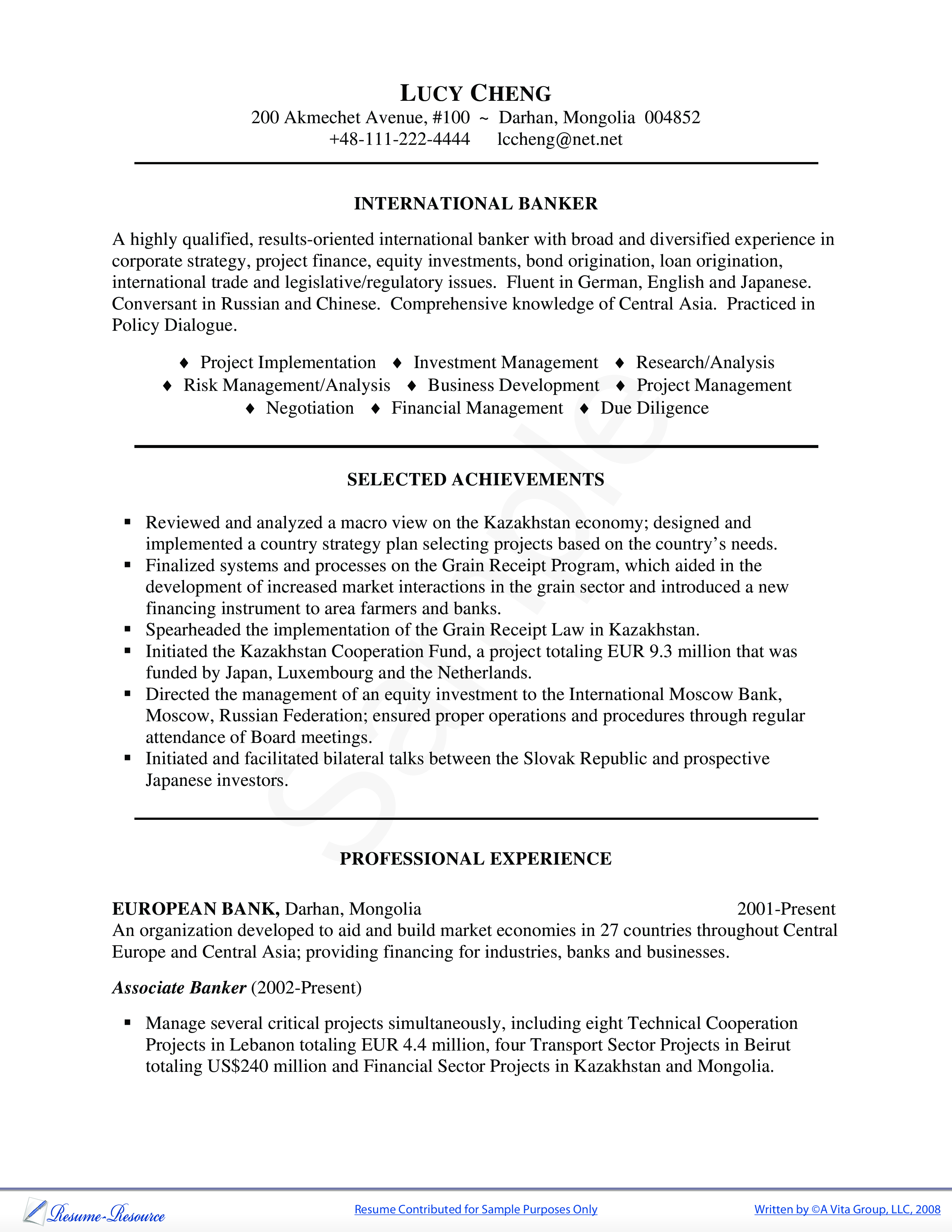 bank curriculum vitae modèles