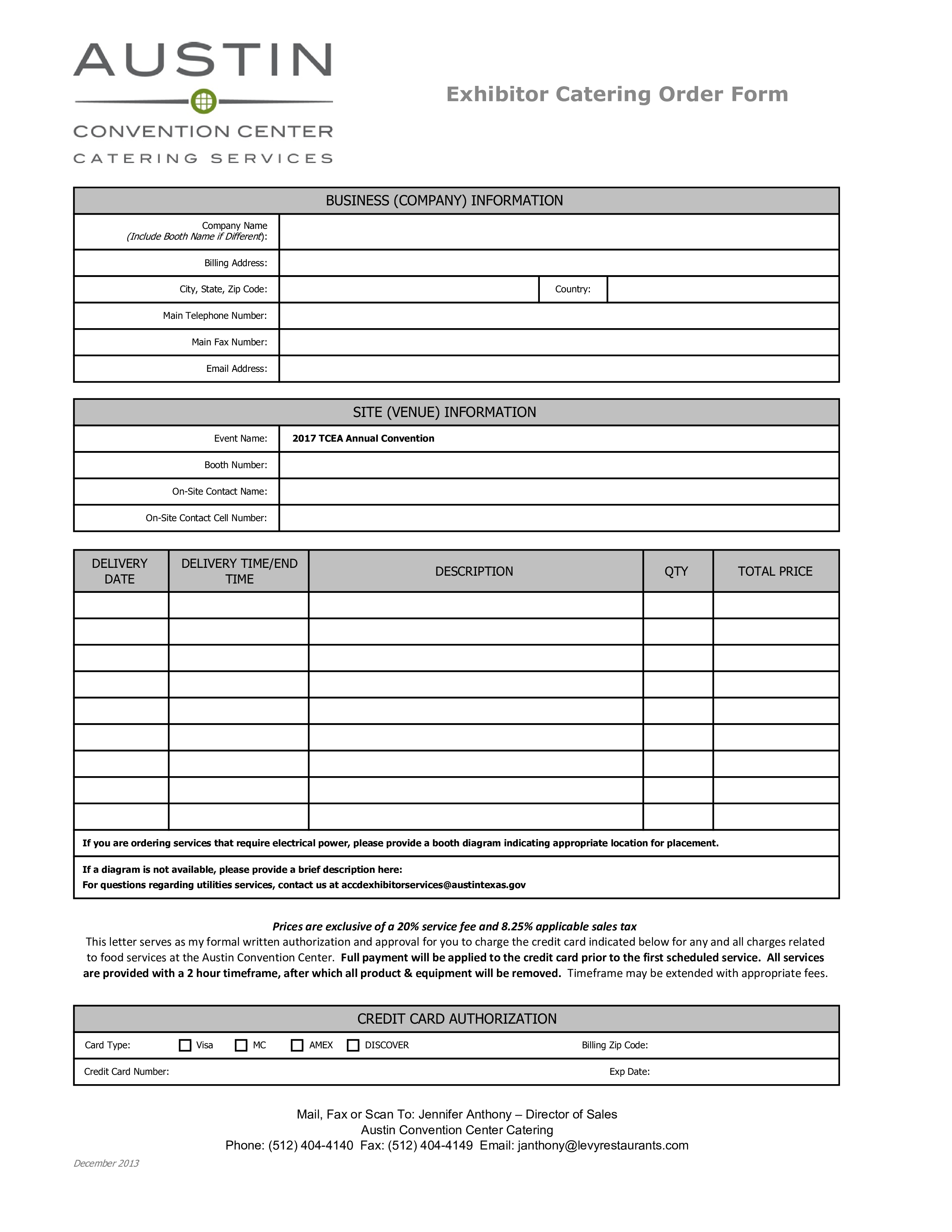 exhibitor catering order template