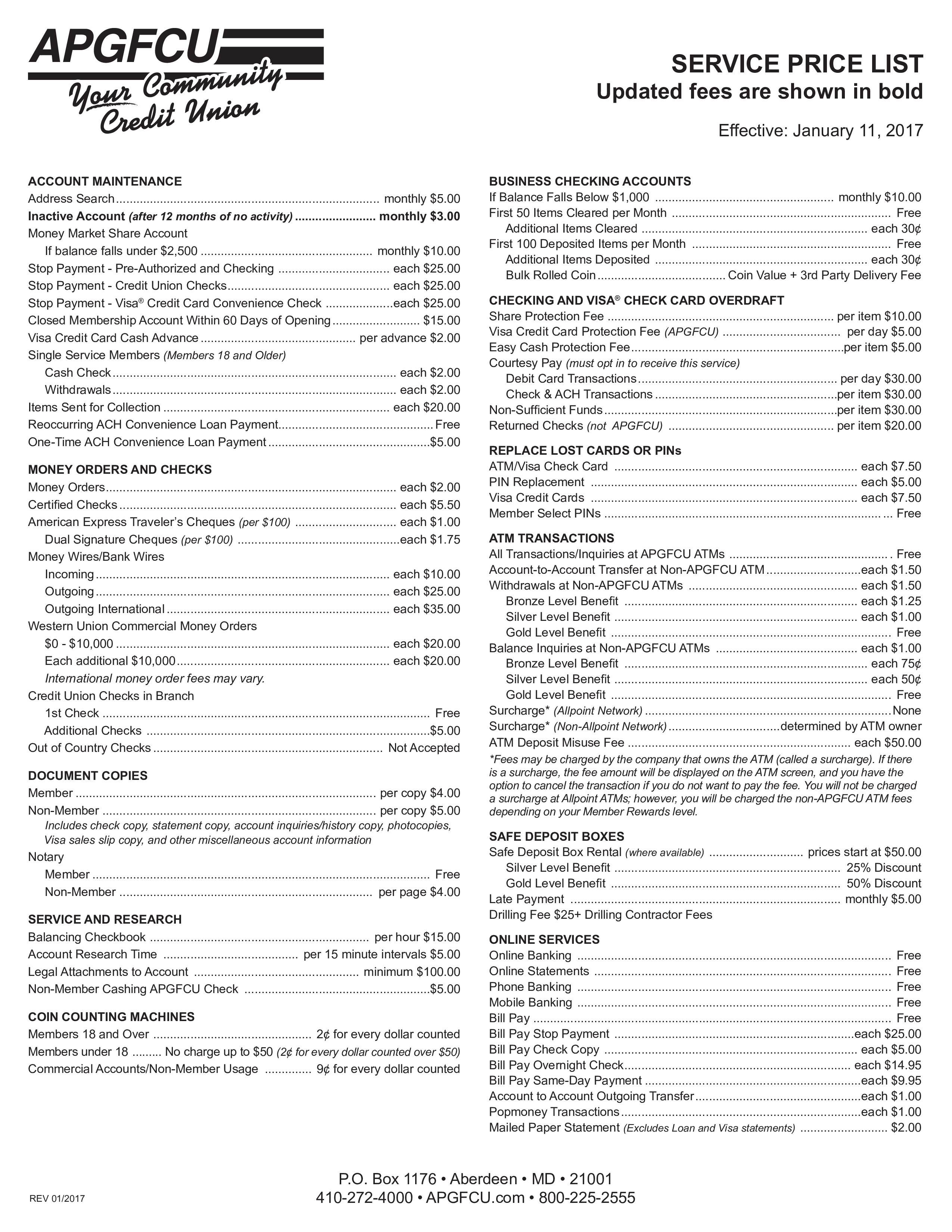 Service Price List for Members 模板