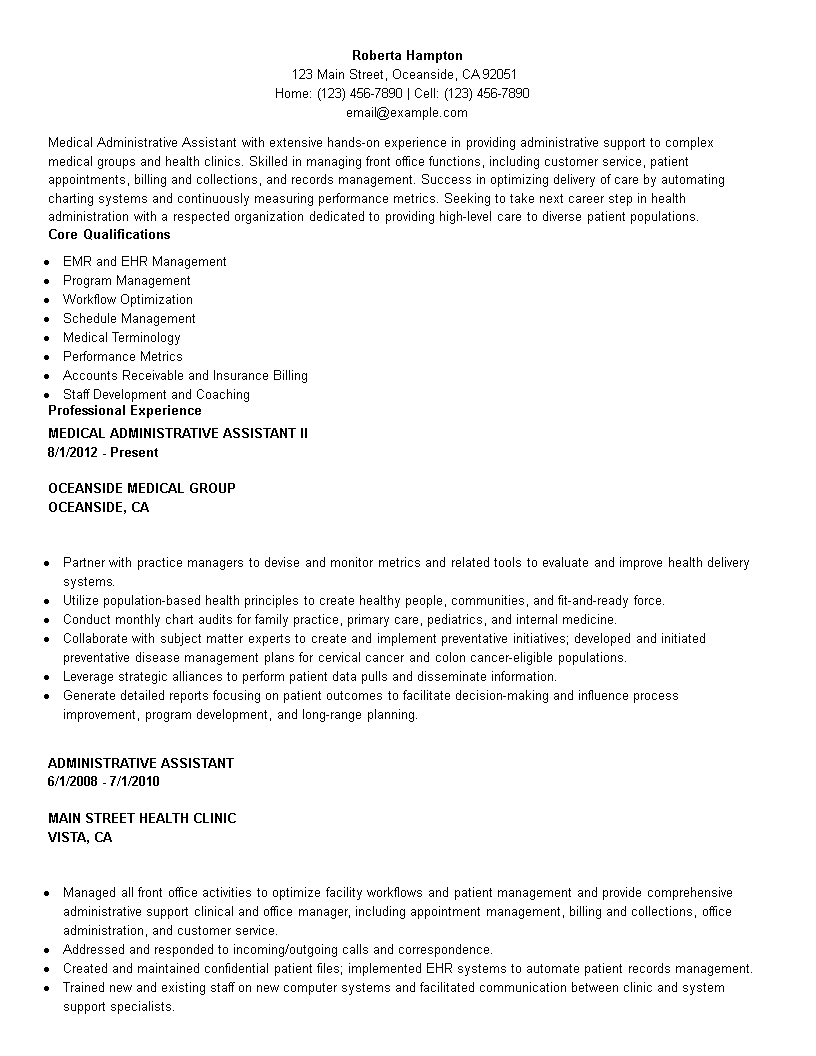 medical administrative assistant resume plantilla imagen principal