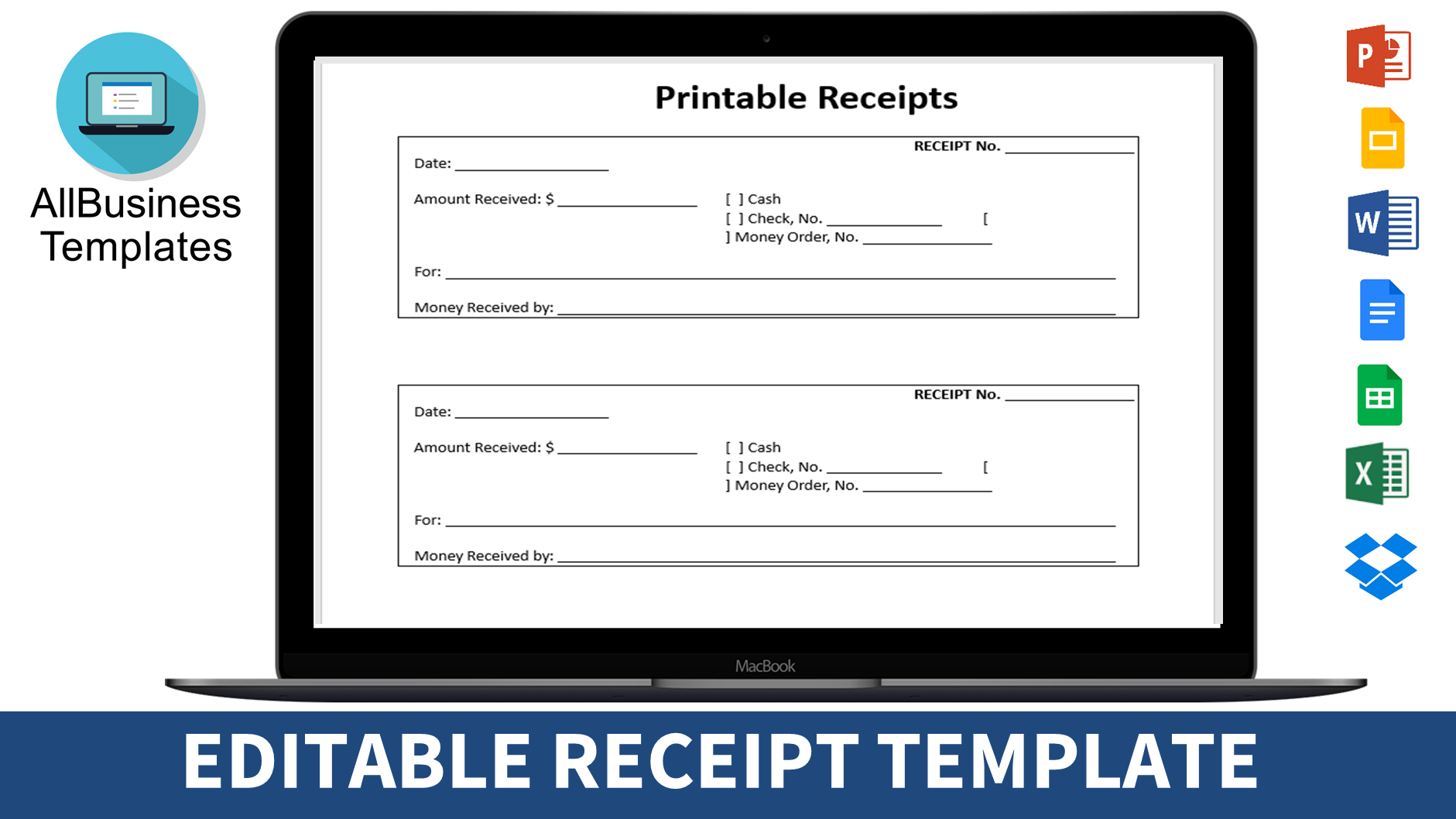 editable receipt modèles