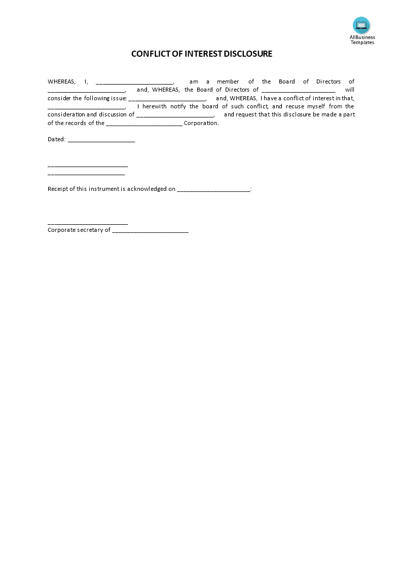 Conflict of Interest Disclosure Templates at