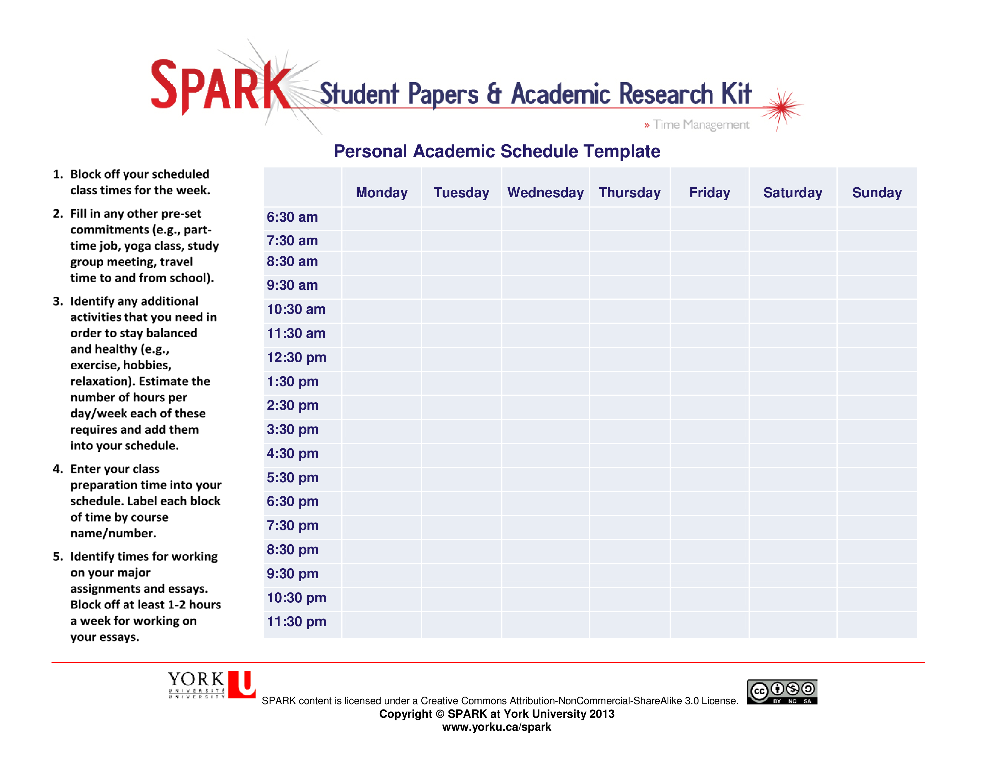 personal academic schedule template
