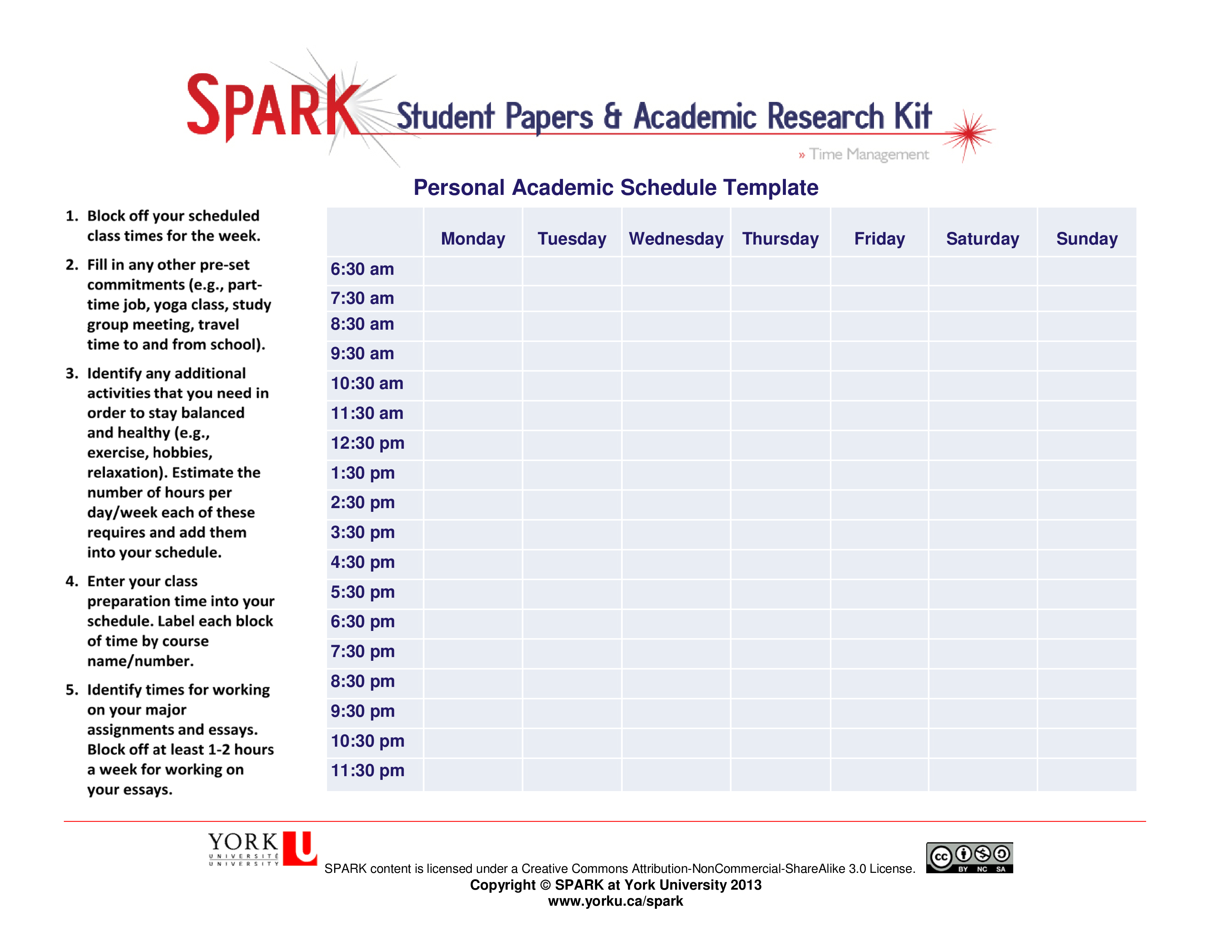 personal academic schedule modèles