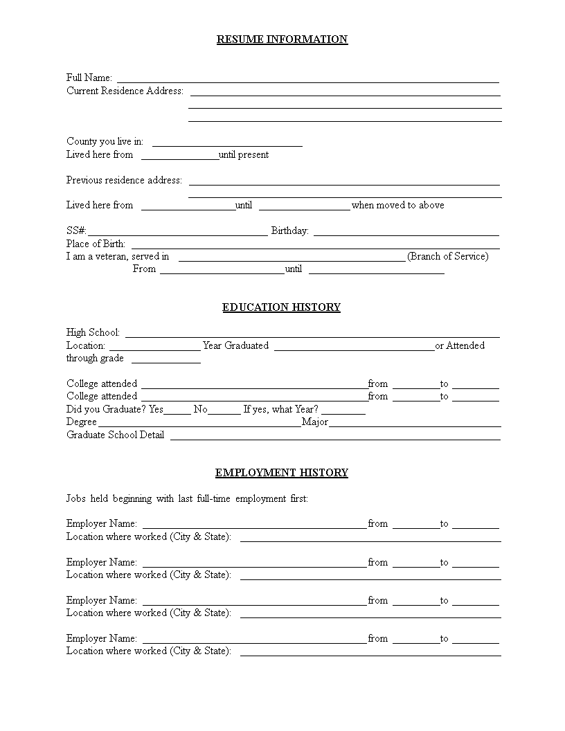 blank resume format modèles