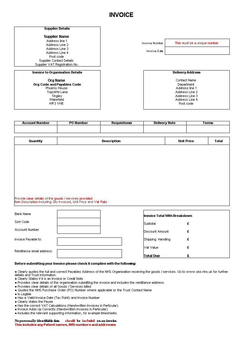 Invoice for Delivery Order Excel Form 模板