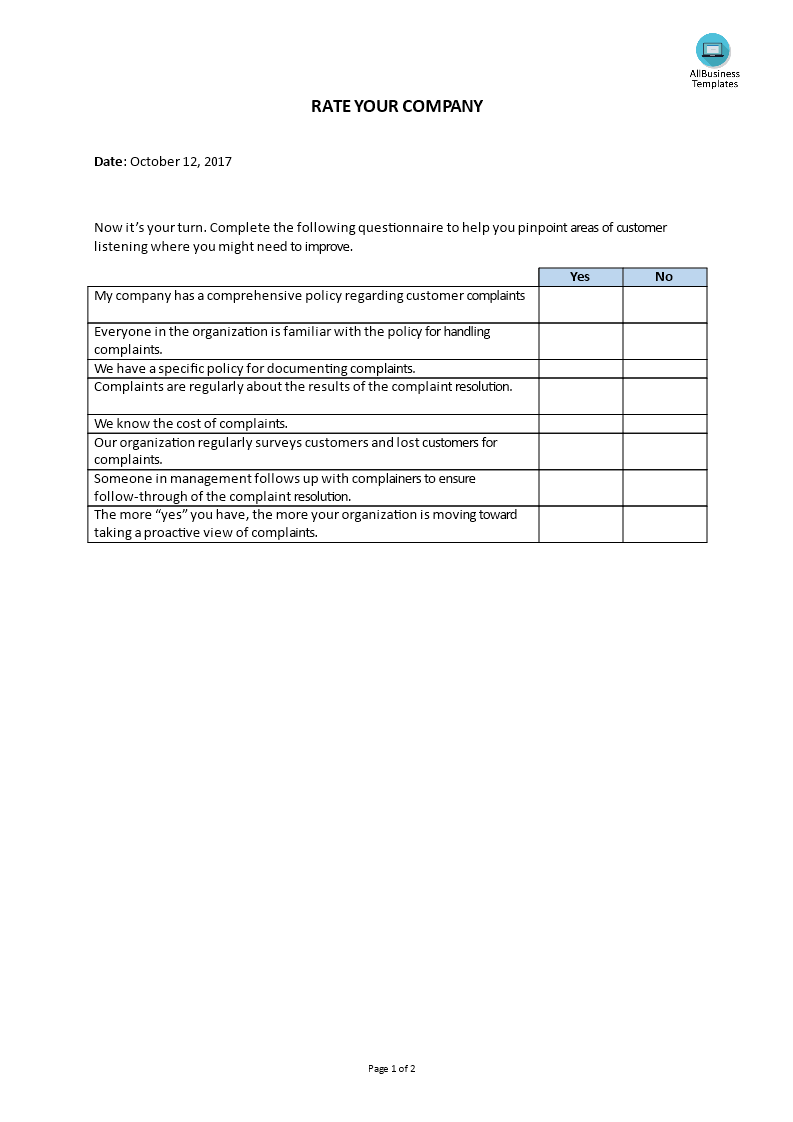 survey to rate your company template