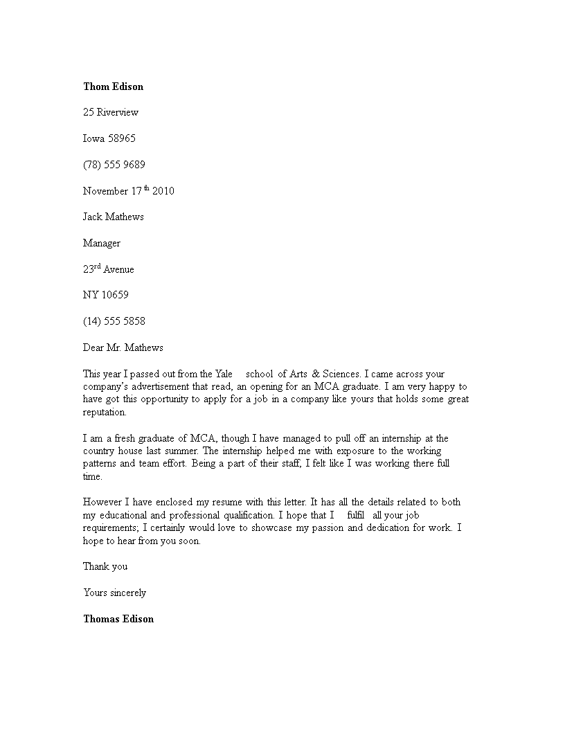 fresher resume cover letter template