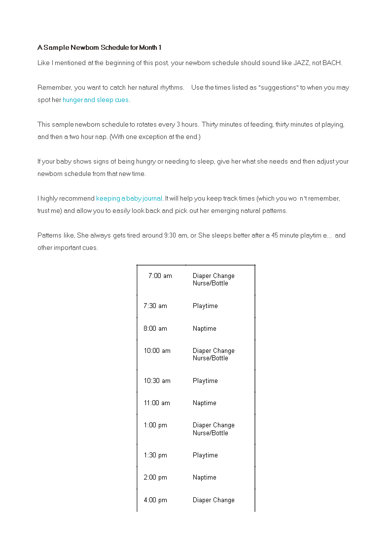 newborn schedule sample plantilla imagen principal