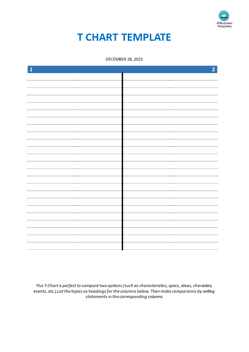 Free Blank T Chart Template Templates at