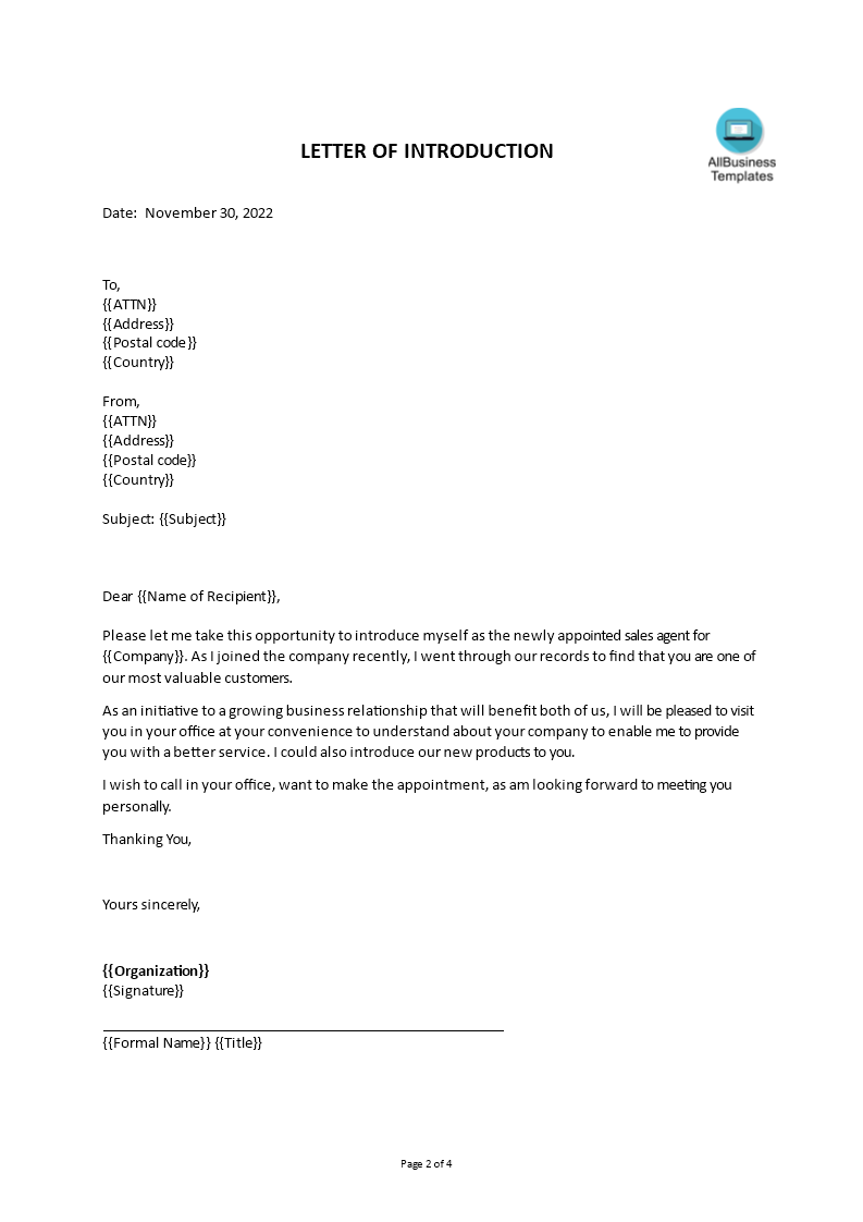 Formal Letter Of Introduction For A Job Templates At