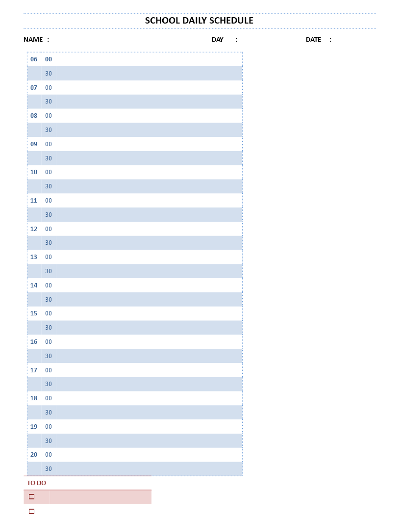 education daily schedule modèles