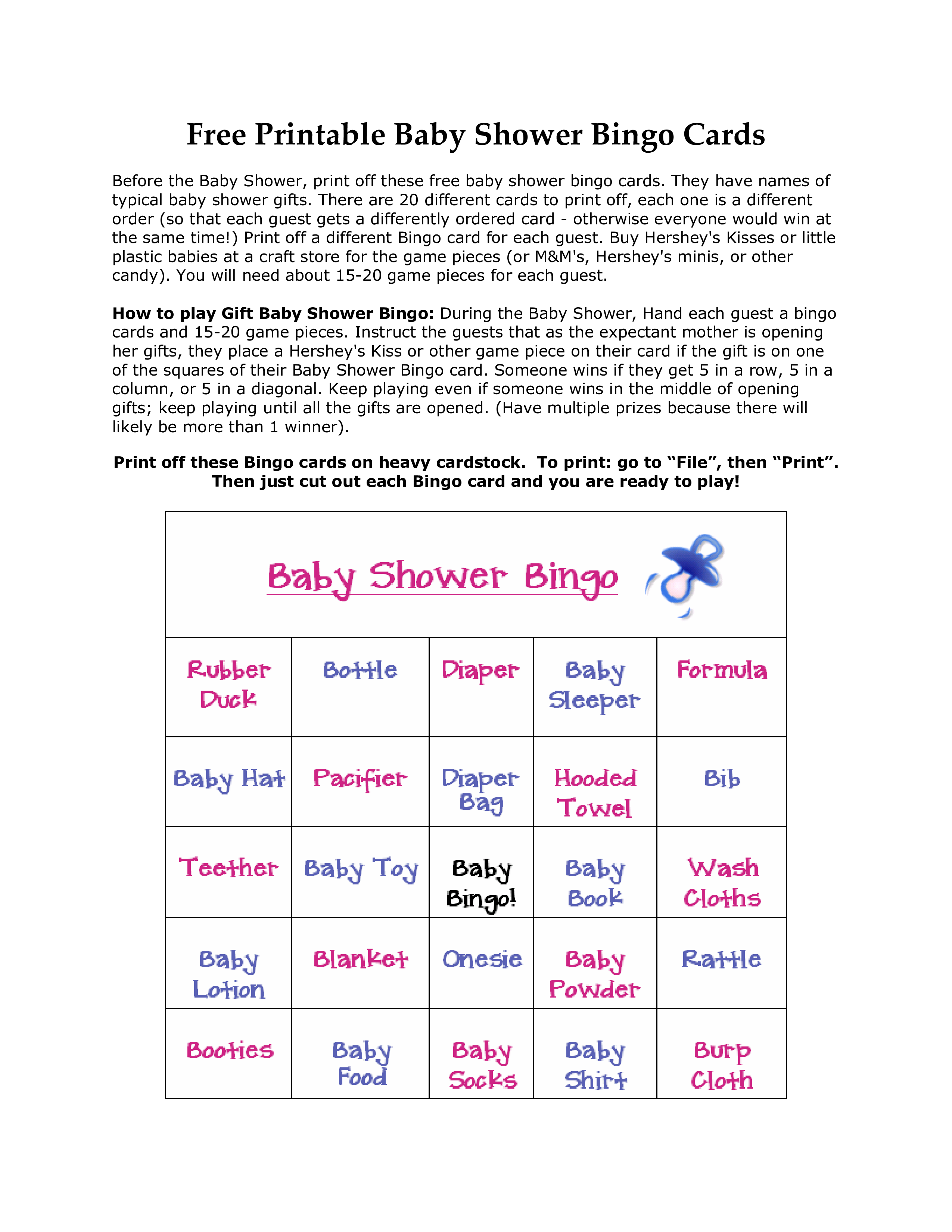 Baby Shower Bingo Card Templates at
