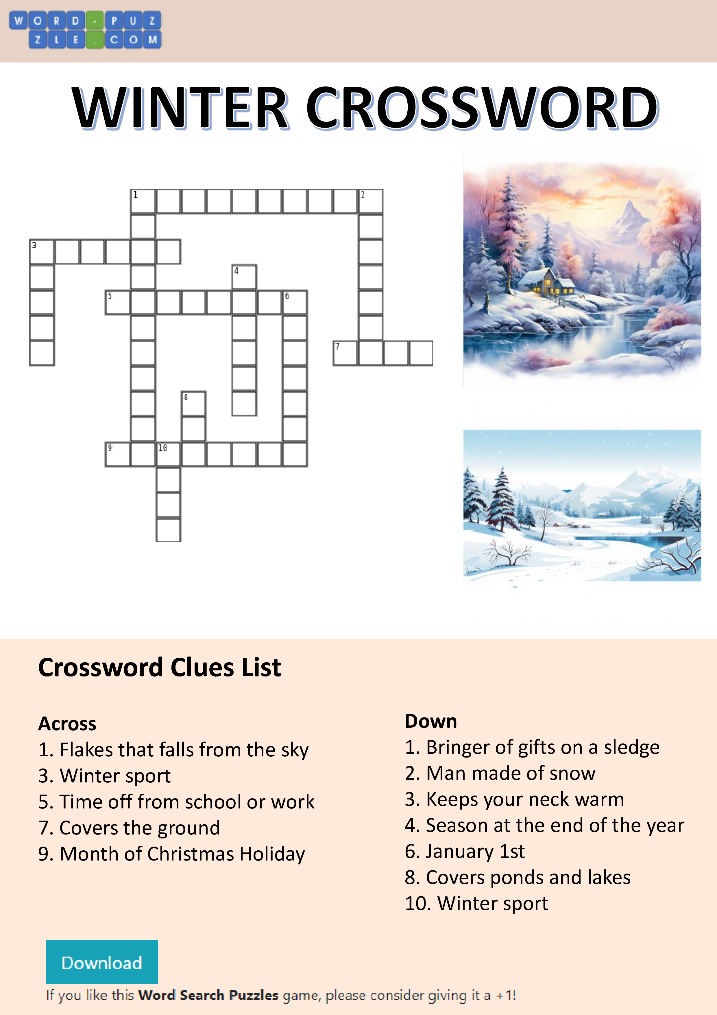 winter crossword voorbeeld afbeelding 