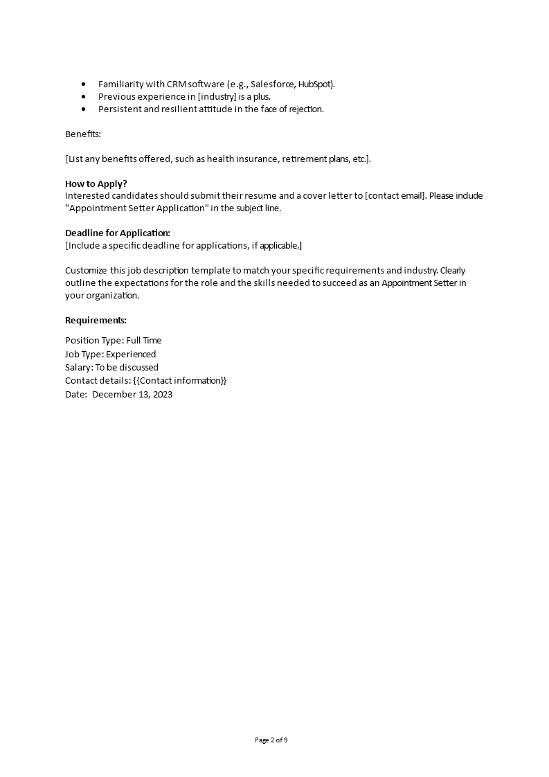 Appointment Setter Job Description Templates At Allbusinesstemplates Appointment Setter Job Description Templates At Allbusinesstemplates