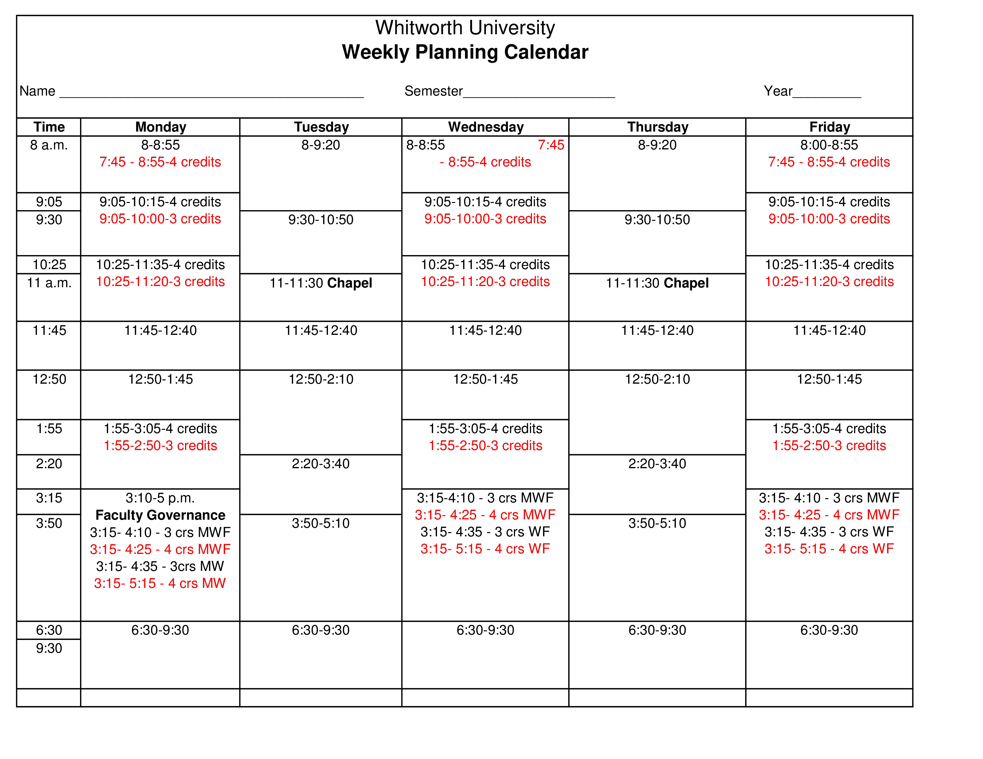 Blank Weekly Planning Calendar main image