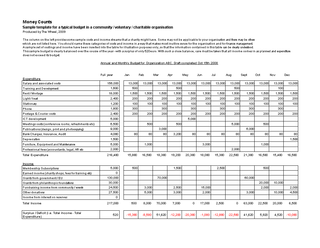 Organisation Monthly Budget main image