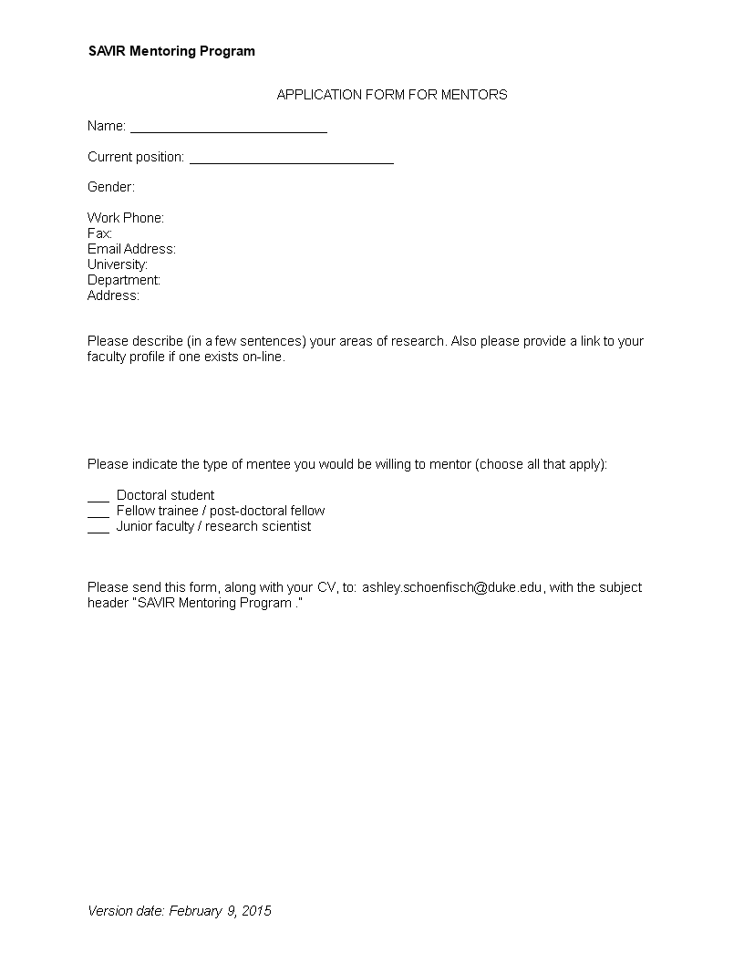 mentor application template