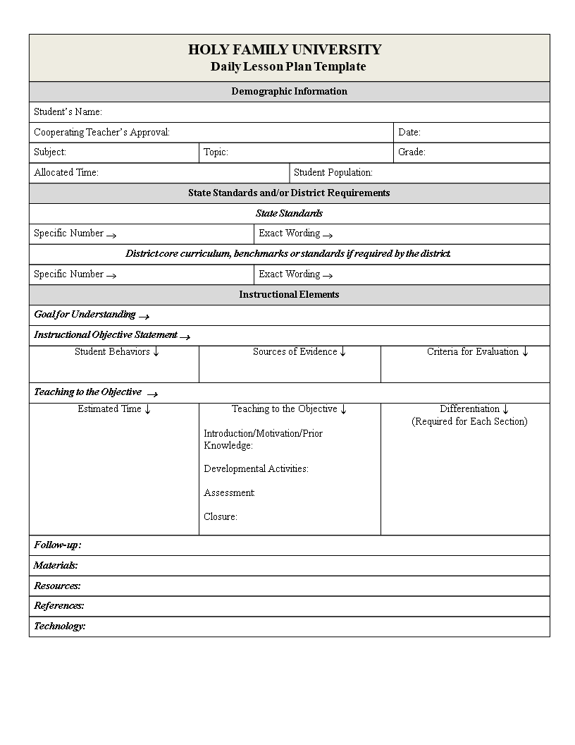 Daily Lesson Plan Word main image