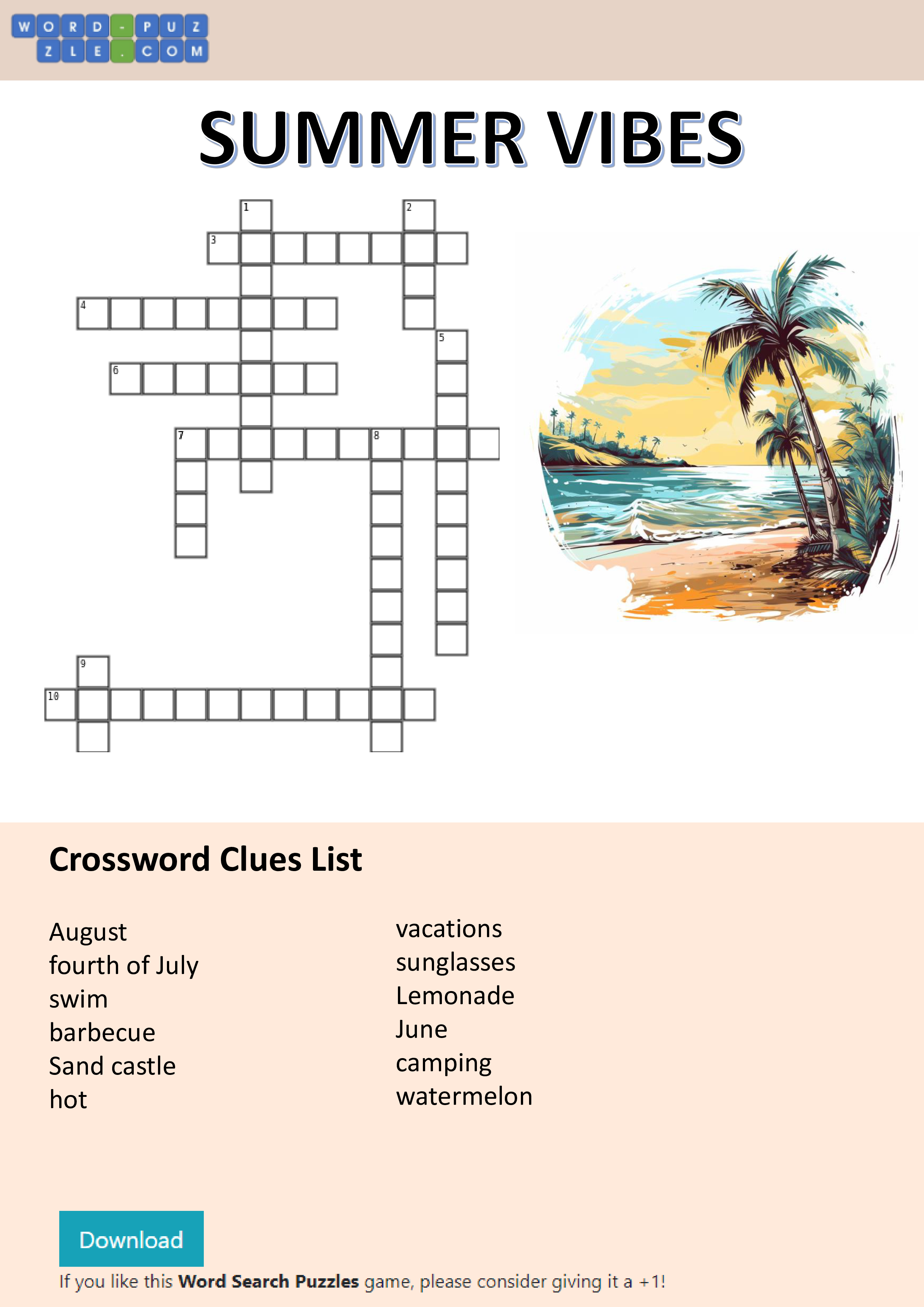 summer crossword template