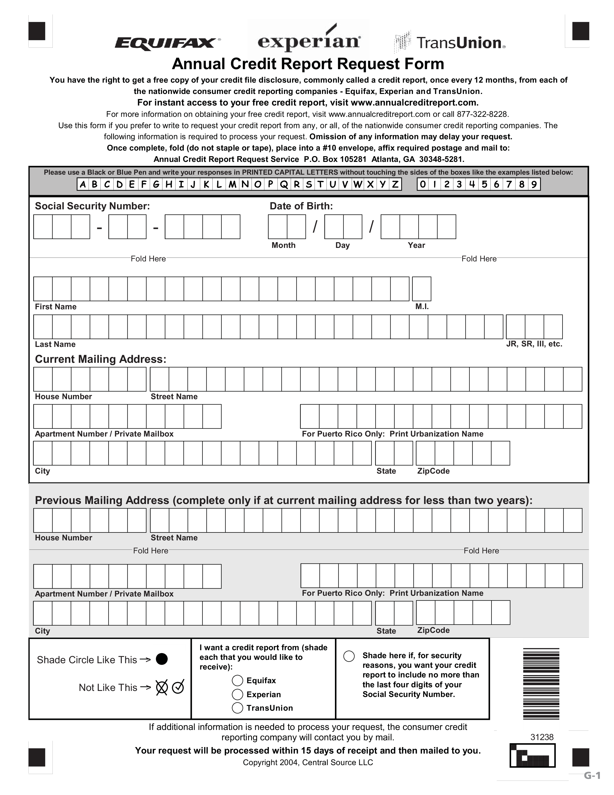 Best Annual Credit Report Request Form 模板