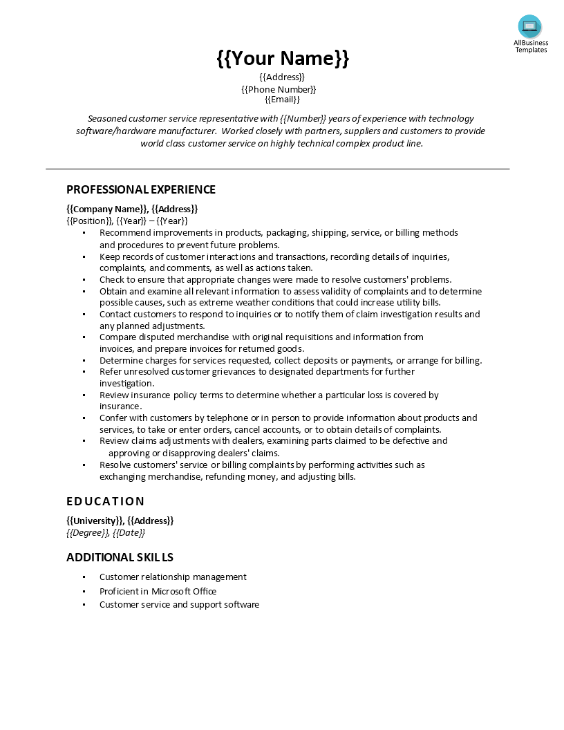 customer service representative resume example plantilla imagen principal