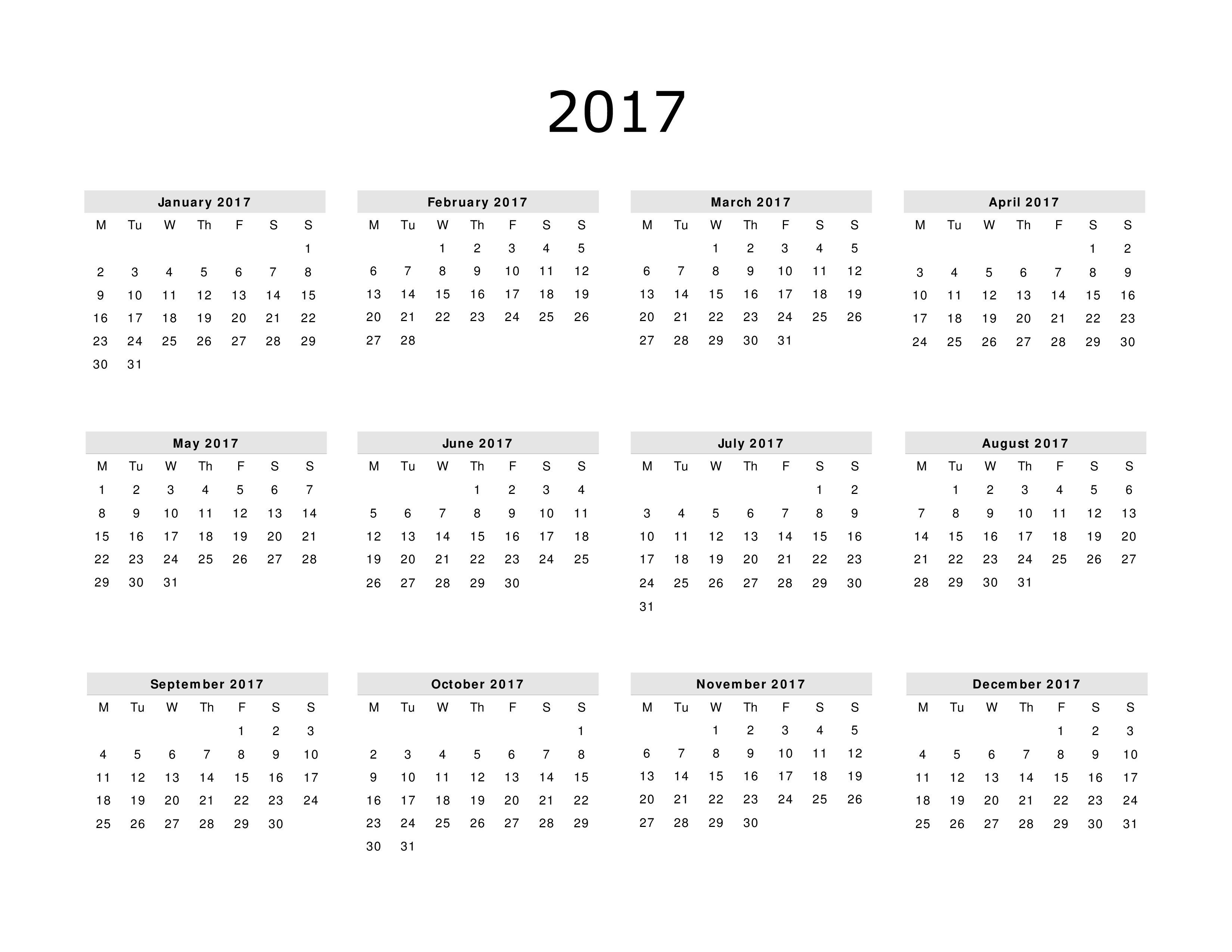 2017 Calendar template landscape main image