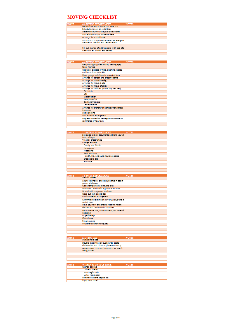 moving checklist template modèles