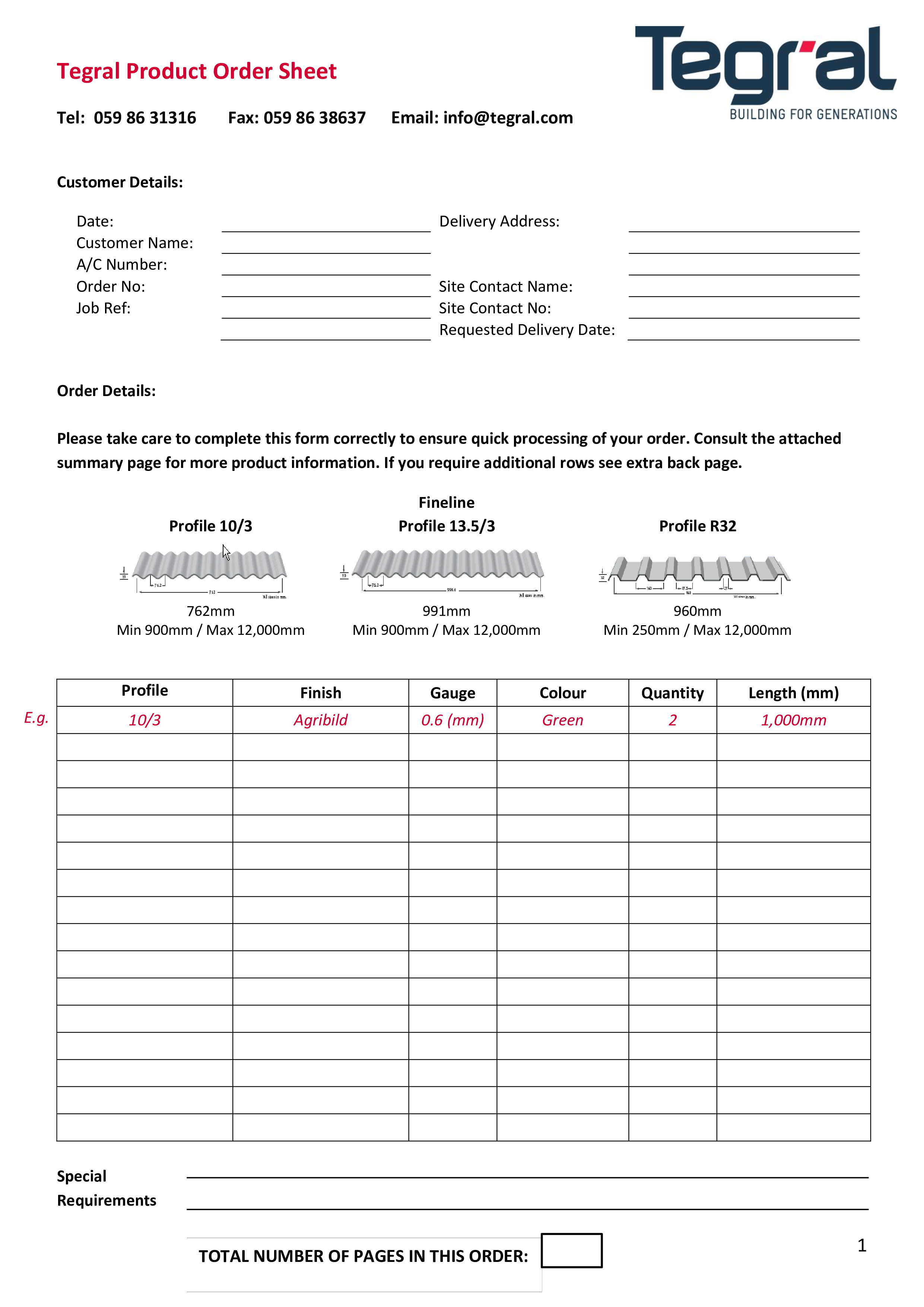 Product Order Sheet main image