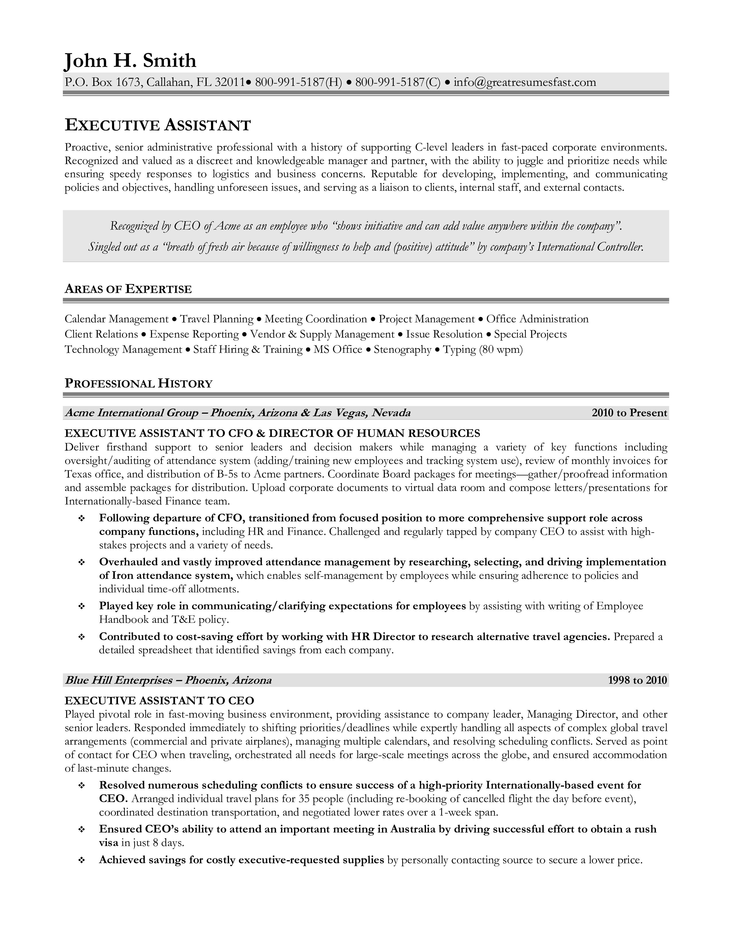 executive assistant resume sample template