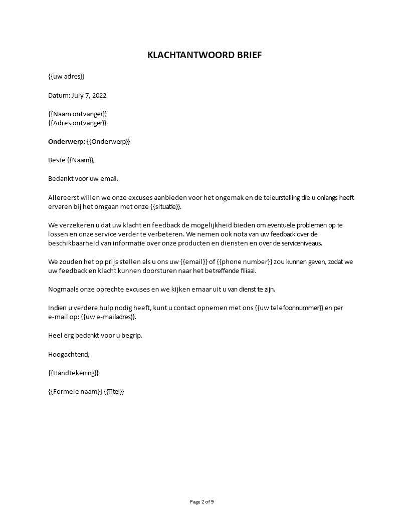 klachtenbrief voor werknemer Hauptschablonenbild