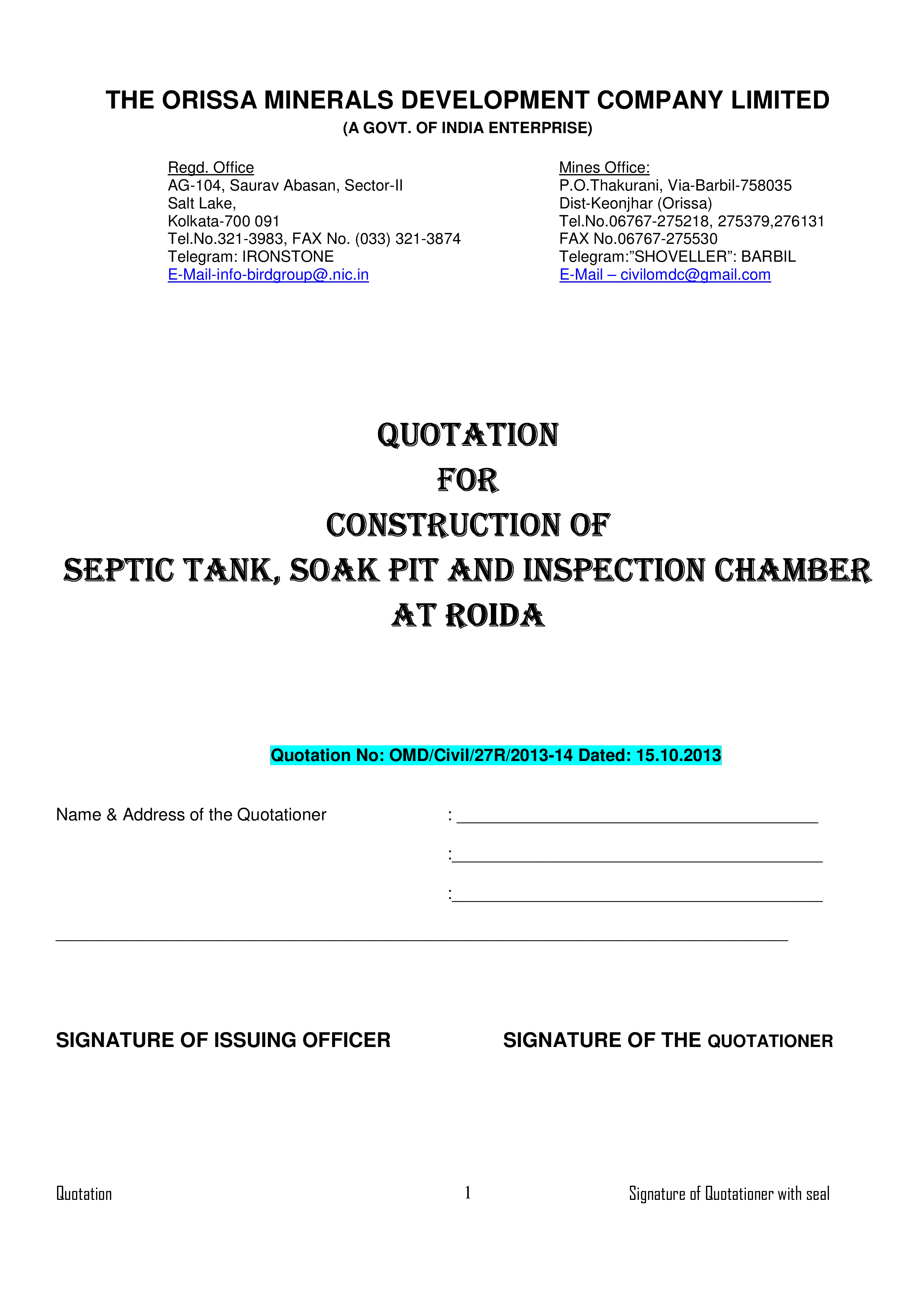 simple civil contractor quotation modèles