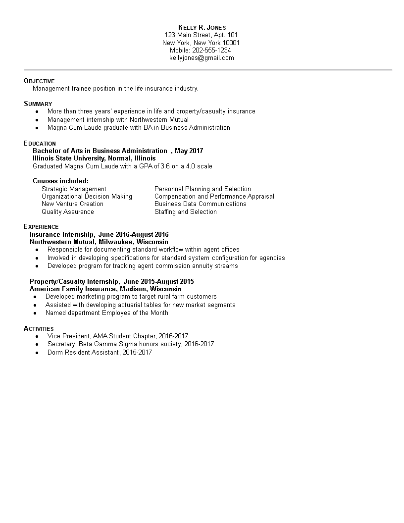 professional business administration resume Hauptschablonenbild