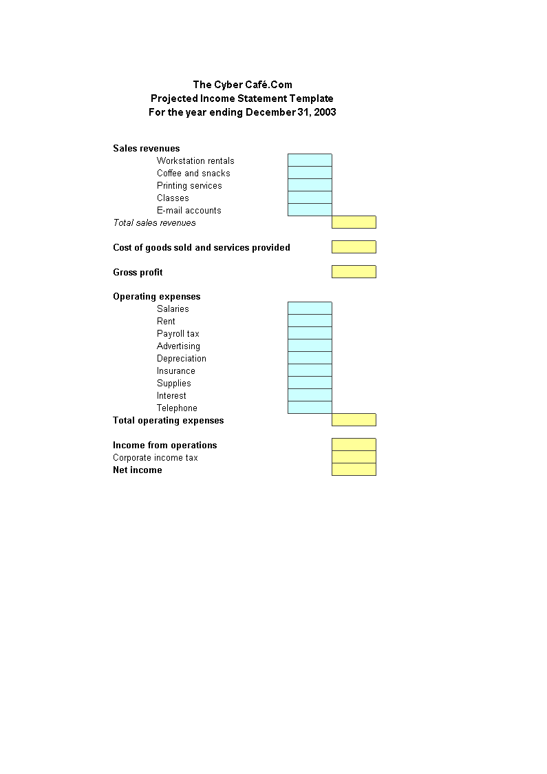 Projected Income Statement Excel Templates At Allbusinesstemplates