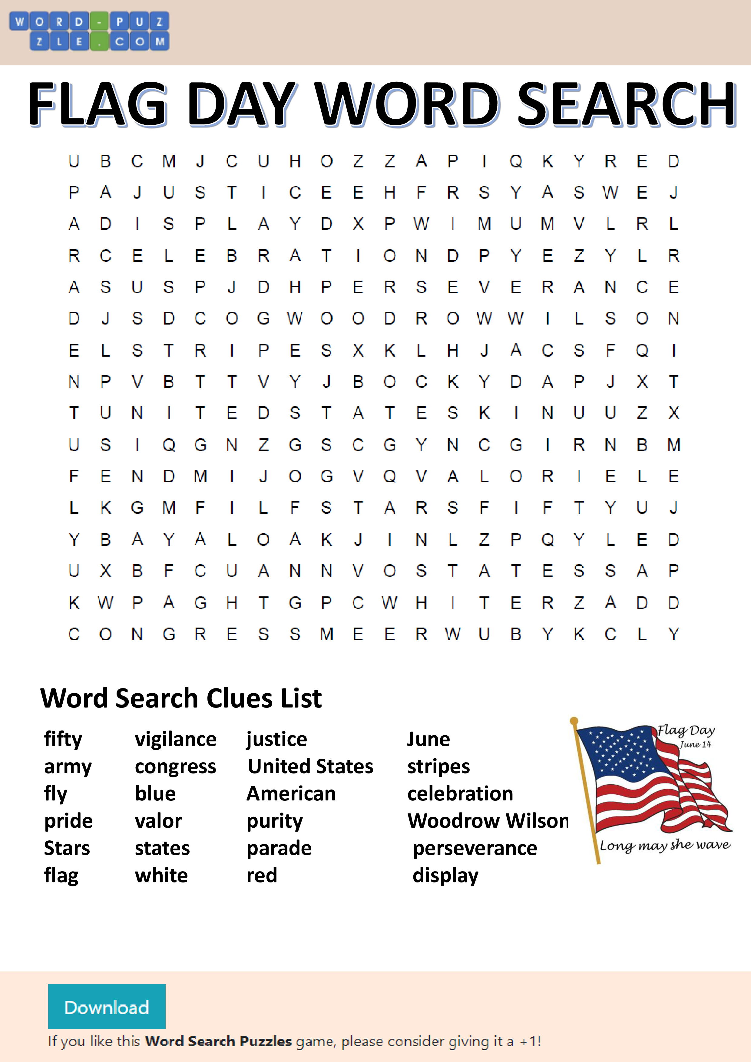 flag day word search modèles