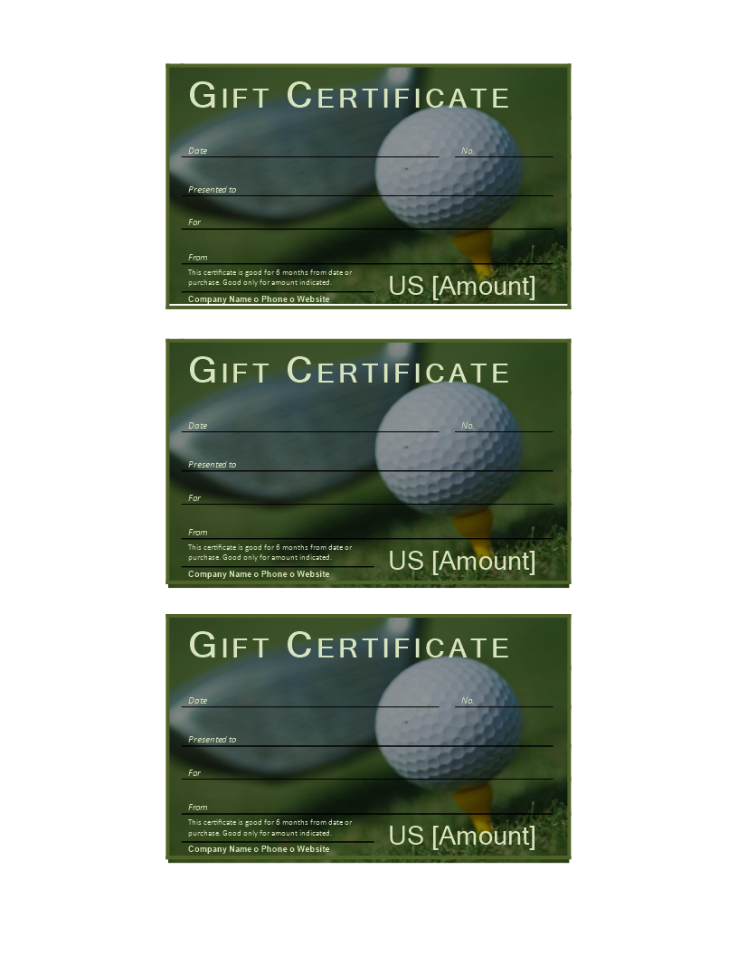 Golf Gift Certificate Templates at