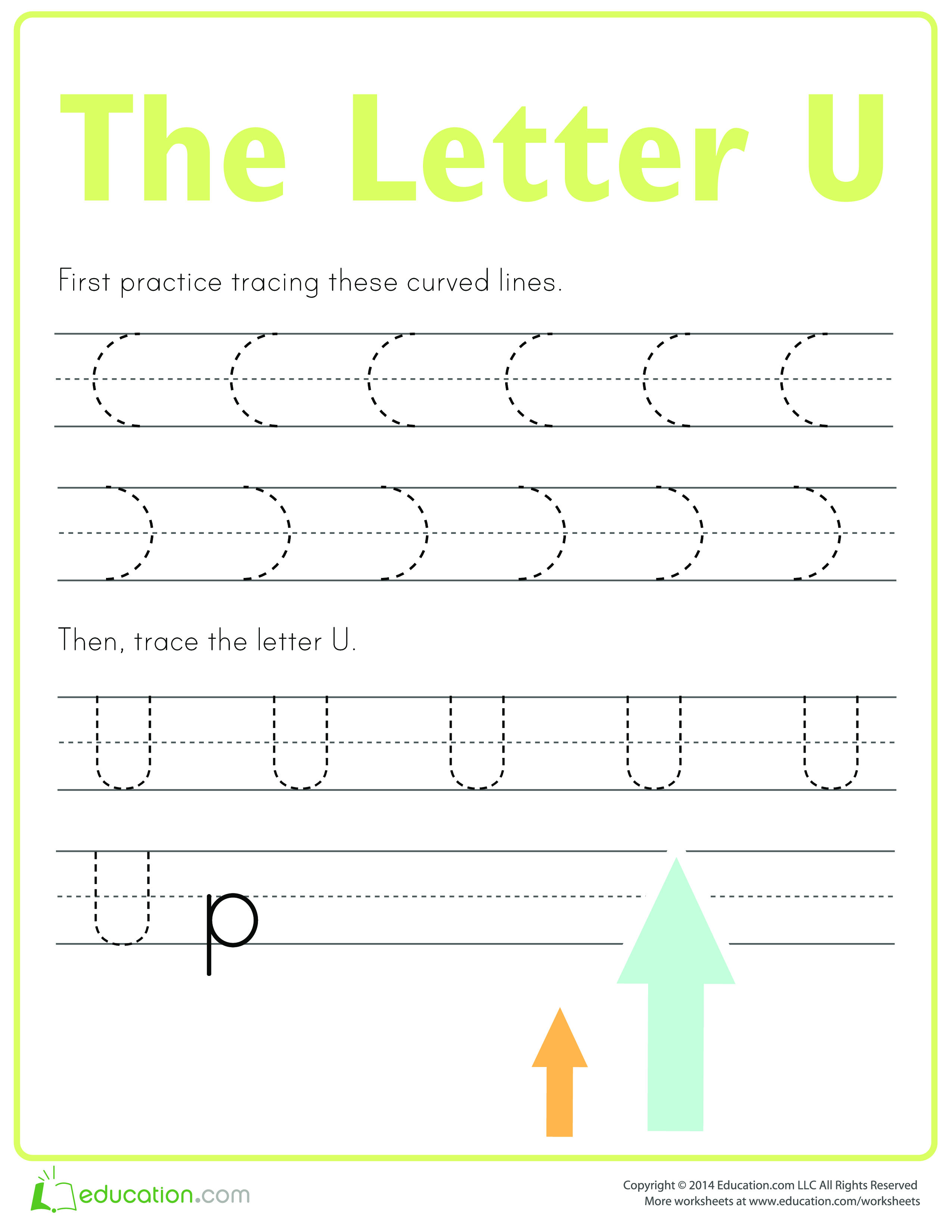 Learn to write letter U Templates at