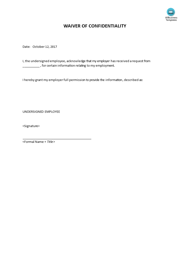 waiver of confidentiality template