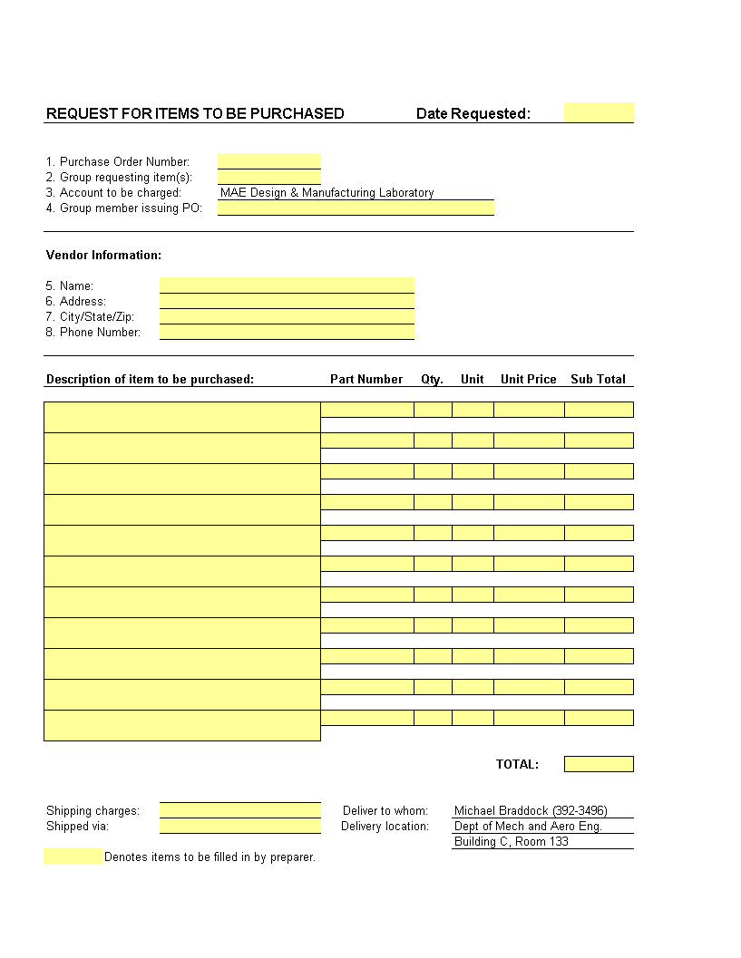 purchase order request form Hauptschablonenbild