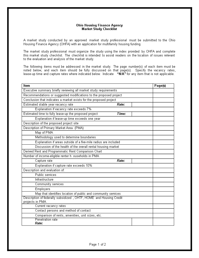 Market Study Checklist 模板